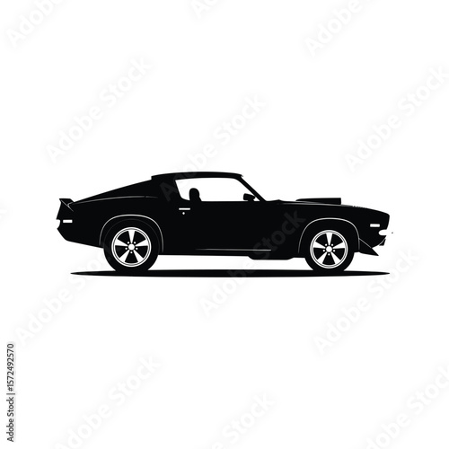 Classic Muscle Car Silhouette Black and White Vintage Car Side View Illustration