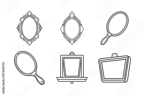 line art of mirror set bundle on the white background