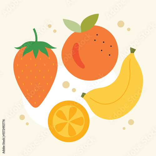 Vibrant Illustration of Fresh Strawberry Banana Orange Fruits