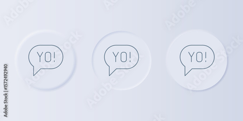Grey Yo slang lettering icon isolated on grey background. Greeting words. Set icons in square buttons. Vector