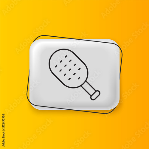 Black Sauna brush icon isolated on yellow background. Wooden brush with coarse bristles for washing in the bath. Anti cellulite massage. Silver rectangle button. Vector