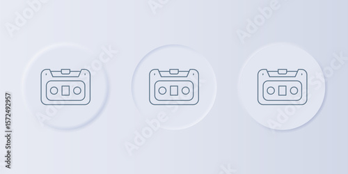 Grey Retro audio cassette tape icon isolated on grey background. Set icons in square buttons. Vector