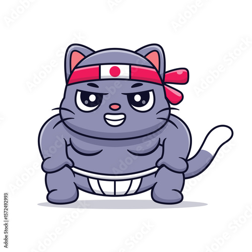 Cute Cat Sumo Cartoon Vector Icon Illustration. Animal Sport Icon Concept Isolated Premium Vector. Flat Cartoon Style