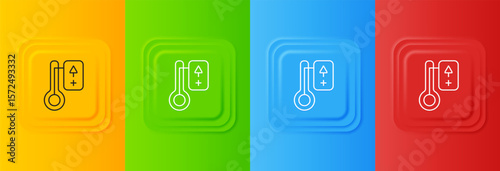 White Sauna thermometer icon isolated on colorful background. Sauna and bath equipment. Set icons in square buttons. Vector