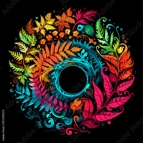 Fern on dark background in vector pop art style