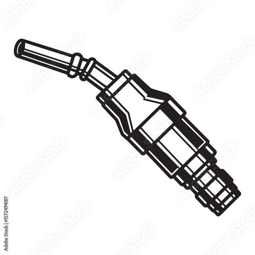 Black and white vector illustration of a fuel injector isolated on a white background