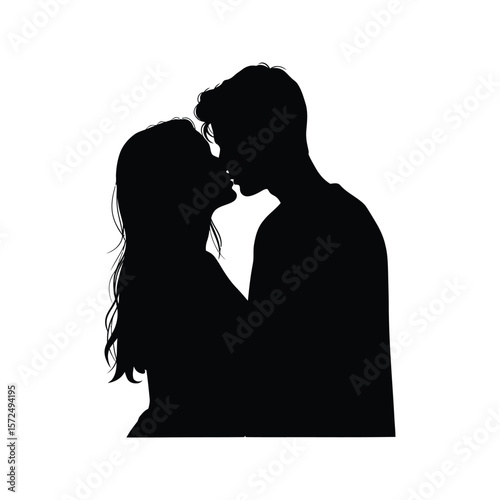 Silhouette of a couple kissing passionately romantic love vector illustration black and white graphic design