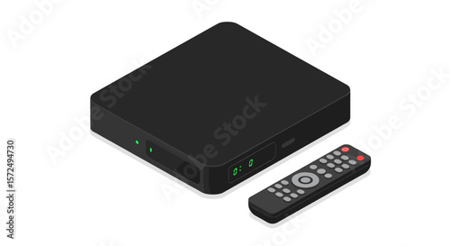 Modern streaming device with remote in minimalist isometric style