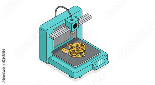 Isometric 3d printing jewelry design with teal 3d printer