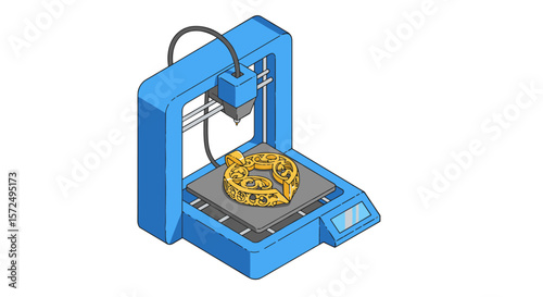 3d printer crafting intricate object in isometric style for modern manufacturing concepts