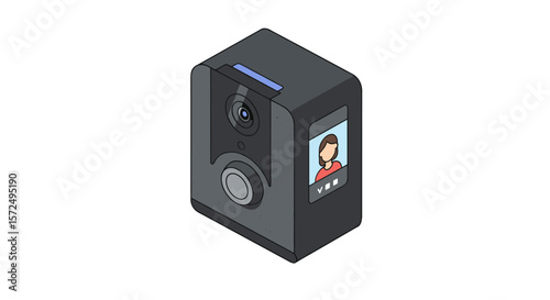 Modern doorbell camera with video screen in isometric design