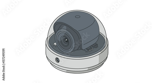 Dome security camera in flat style with transparent cover