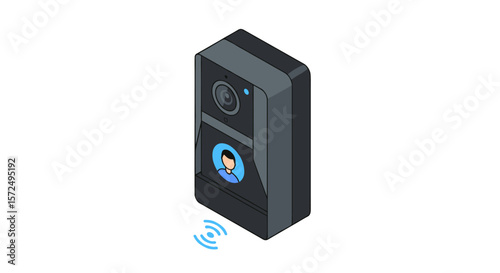 Smart doorbell with camera and wi-fi connectivity in isometric design
