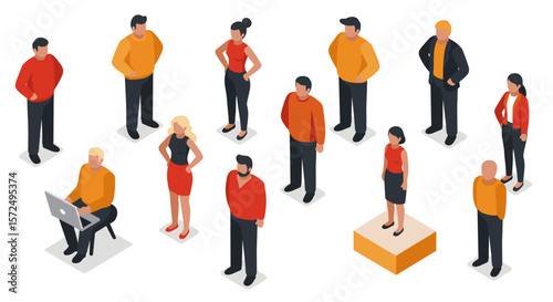Diverse group of business people in isometric style on white background