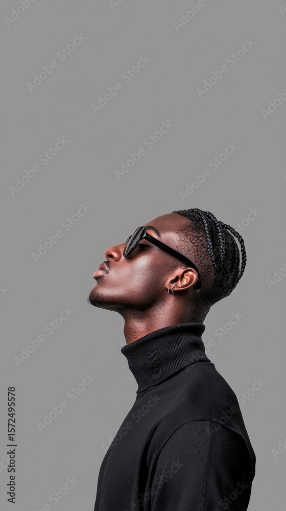 Stylish Young Man in Sunglasses Posing Against Gray Background Stylish Young Man in Sunglasses Posing Against Gray Background