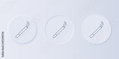 Grey Cigarette icon isolated on grey background. Tobacco sign. Smoking symbol. Set icons in square buttons. Vector
