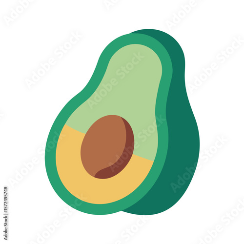 Sliced avocado with brown seed and green skin illustration  