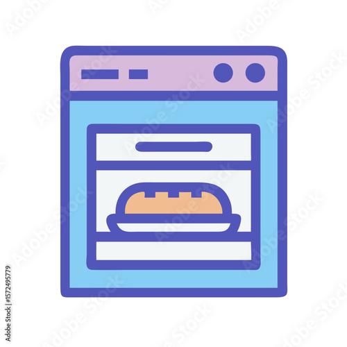 Oven baking bread in a colorful kitchen illustration  