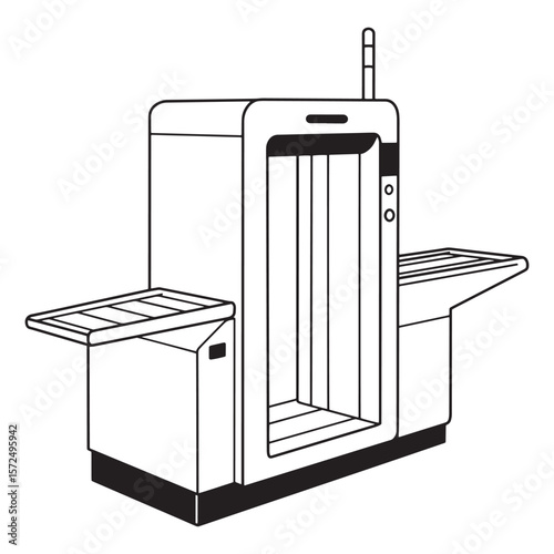 Line art illustration of an airport security x-ray scanner machine for baggage inspection
