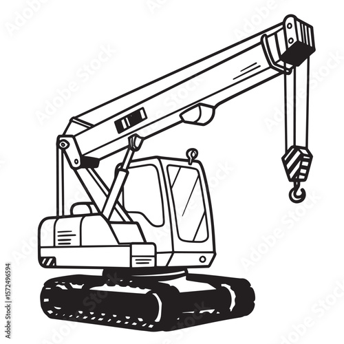 Outline illustration of a crawler crane isolated on white suitable for construction themes