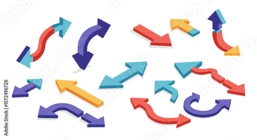 Colorful three dimensional arrows set on white background