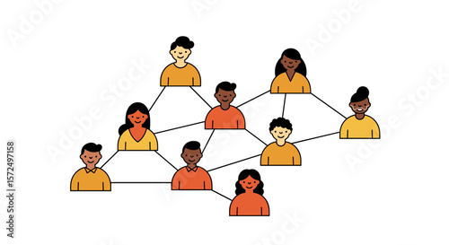 Diverse team connection diagram in minimalist style depicting inclusive workplace collaboration