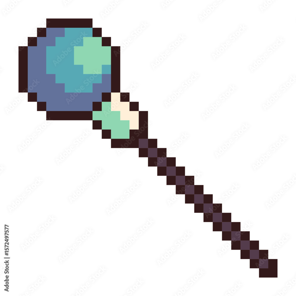Fototapeta premium Blue Crystal Staff, Pixel Art Icon, Isolated