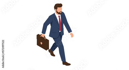 Business professional walking with briefcase in isometric style