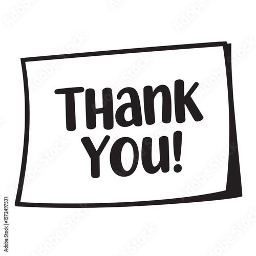 Simple and bold thank you message on a white rectangle background with black outline