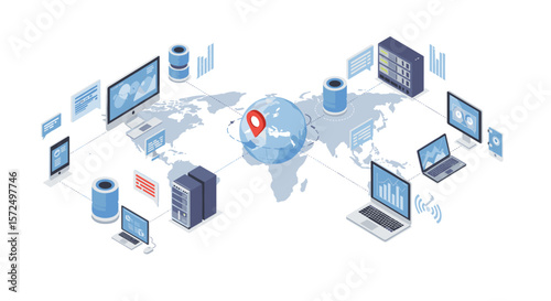 Global network and data visualization with isometric design