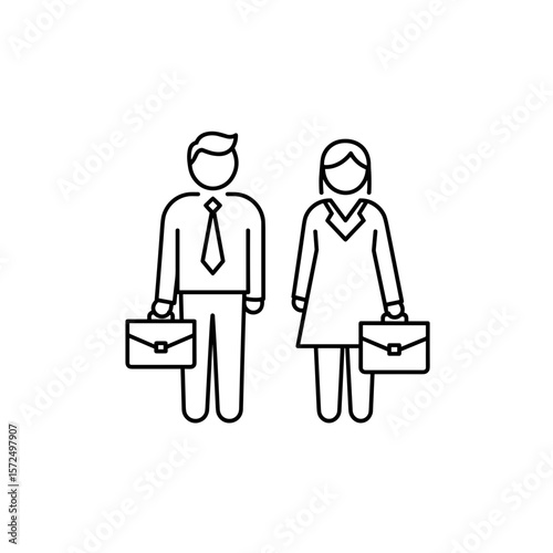 Business man and woman holding briefcases in professional attire  
