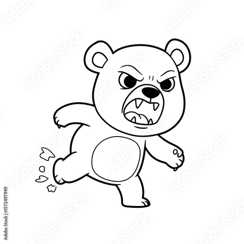 Angry cartoon bear running with a fierce expression  