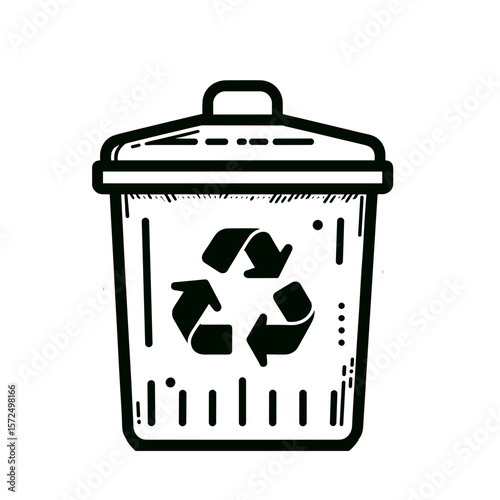Recycling bin with symbol for waste disposal in simple illustration  