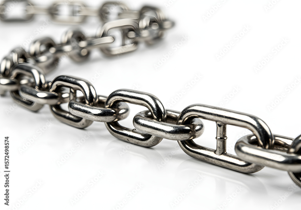 Fototapeta premium Closeup of a Metal Chain Interlocking Links and Reflective Surface