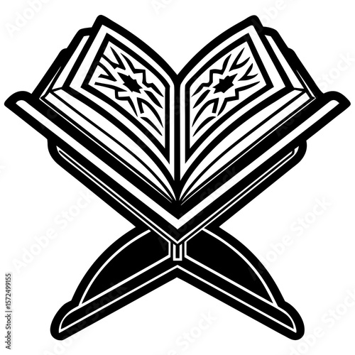 Quran Set Sketch – Hand Drawn Vector Illustration of the Holy Book on Rehal (Open & Closed View)

