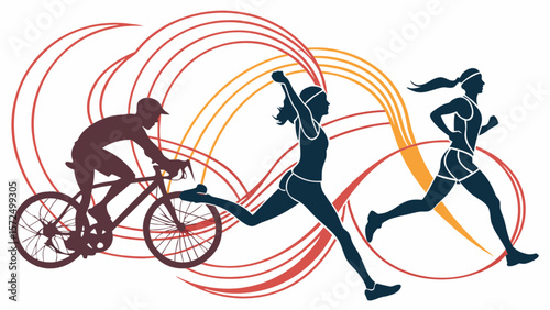 Triathlon sports event featuring running cycling and swimming competition for fitness and endurance training