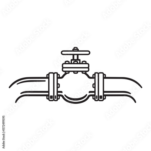 Simple illustration of a pipe valve with a rotating handle for water control.