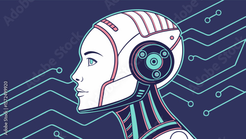 Artificial intelligence ai robot woman digital technology future tech innovation face illustration design