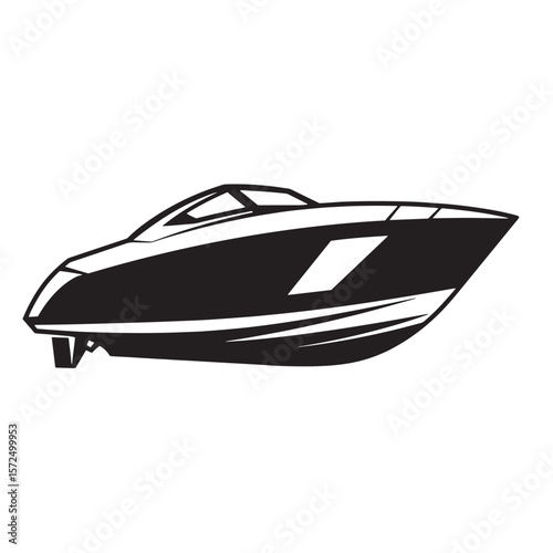 Sleek vector illustration of a modern motorboat depicted in a stylish black and white design