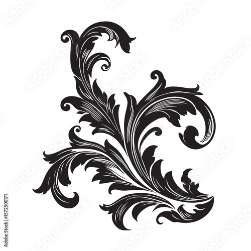 Abstract floral background with vintage black rose and leaf swirl pattern illustration