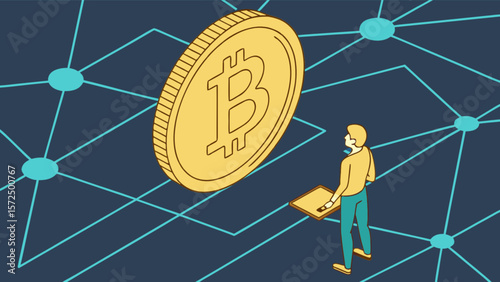 Bitcoin cryptocurrency blockchain technology investment digital currency financial concept vector art