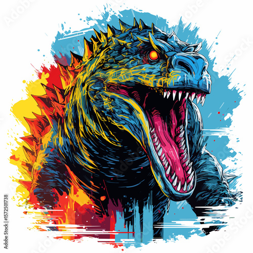Godzilla mystical prehistoric monster emerged from the sea waves