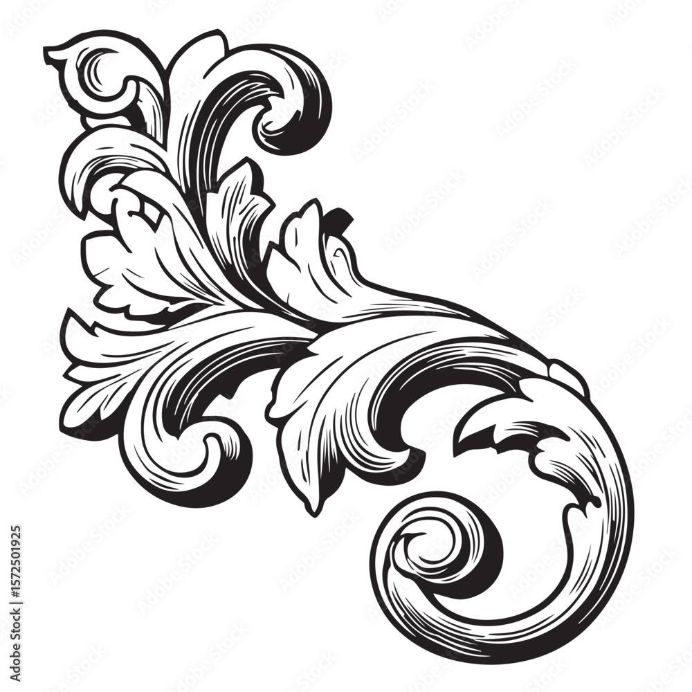Fototapeta premium Abstract floral background with vintage black rose and leaf swirl pattern illustration