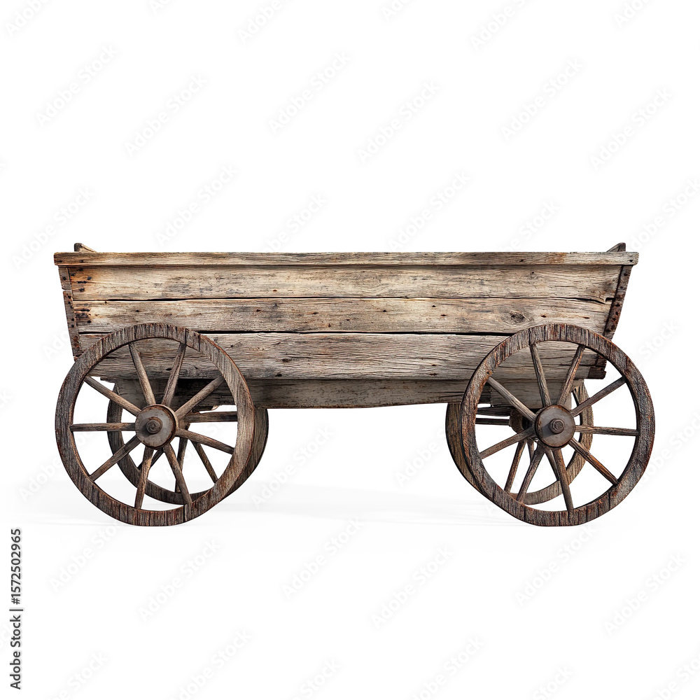 Fototapeta premium Vintage Wooden Cart with Poked Wheels on a Transparent Background
