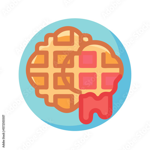 Waffles with melting ice cream on a blue circular background  