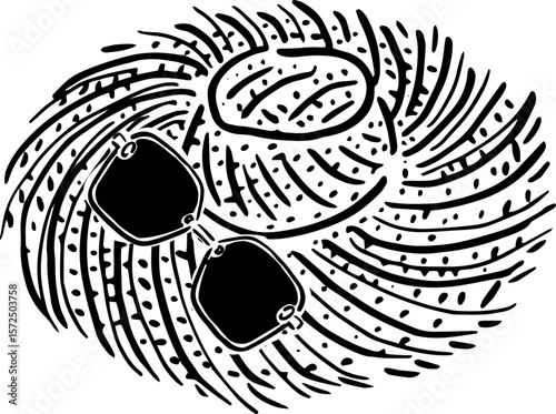 Beach Hat with Sunglasses Sketch for Travel Packaging