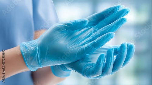 Doctor Wearing Blue Gloves with Healthcare, and Medical.