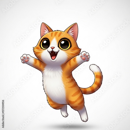 Funny cartoon kitten with a ball, a cute domestic animal illustration