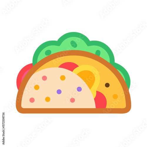 Colorful taco with toppings in playful and minimalist style  