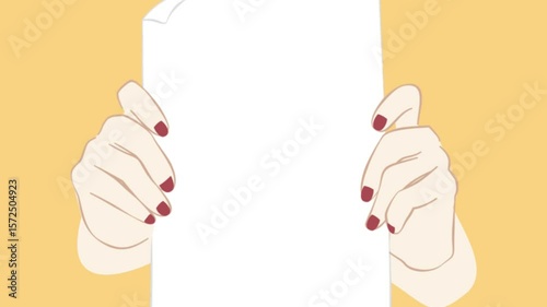 Woman hand holding a blank advertisement paper sign, promotions and communication concept